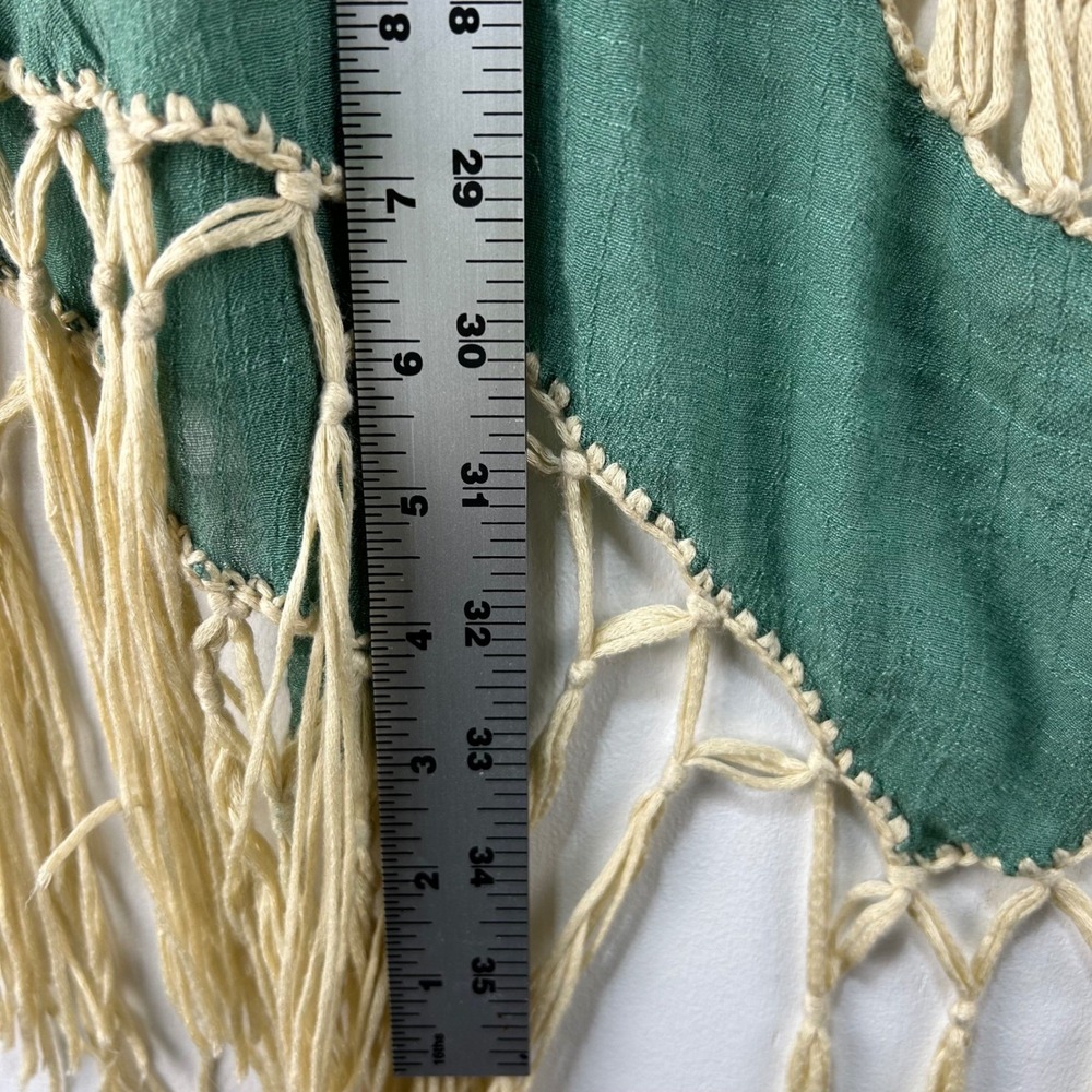 Umgee Boho Fringe Vest Green Cream Crochet Chevron Open Front Sleeveless Medium - Picture 7 of 8